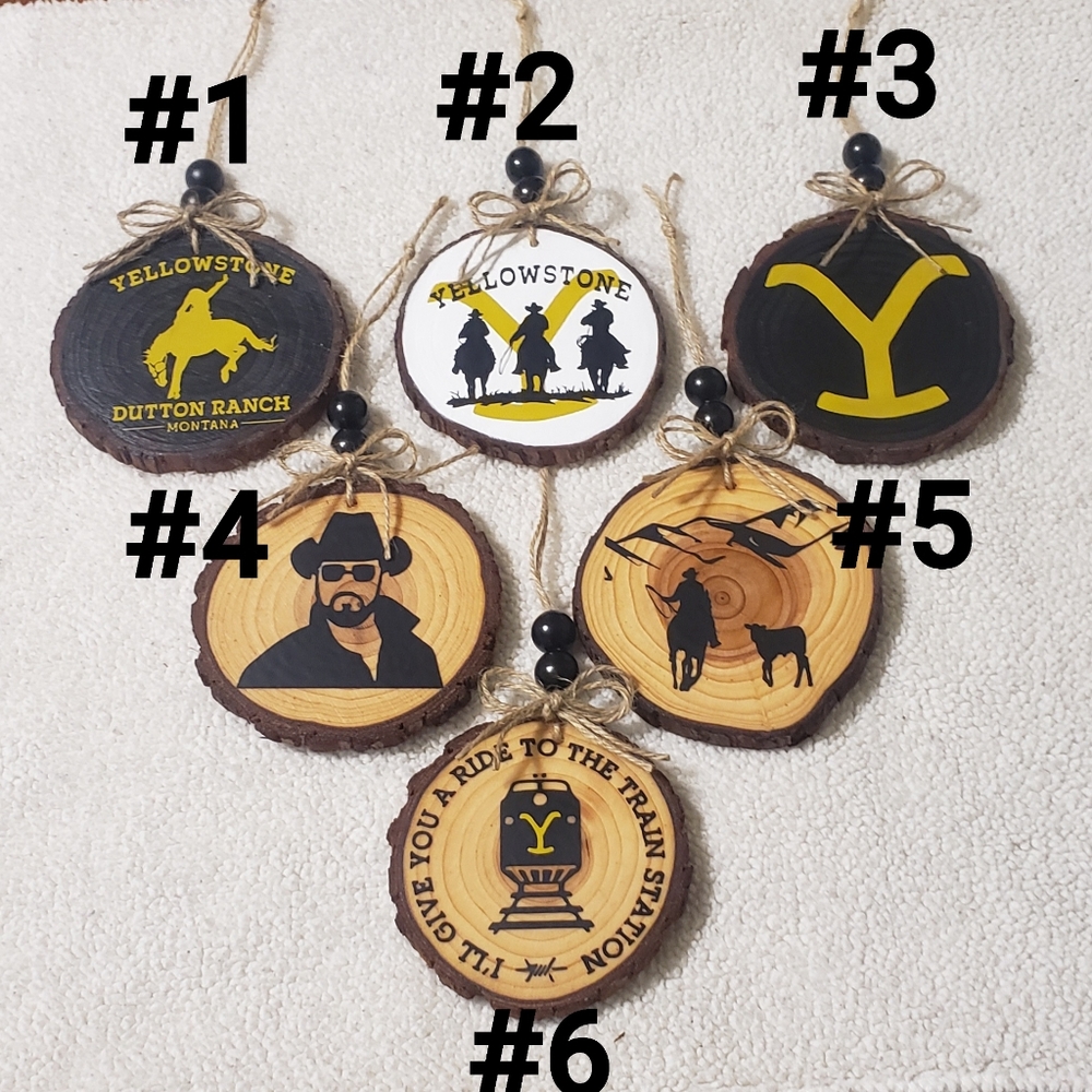 Handmade Wood Slice Ornaments "Yellowstone Edition"$30 for the set of 6/$6 each